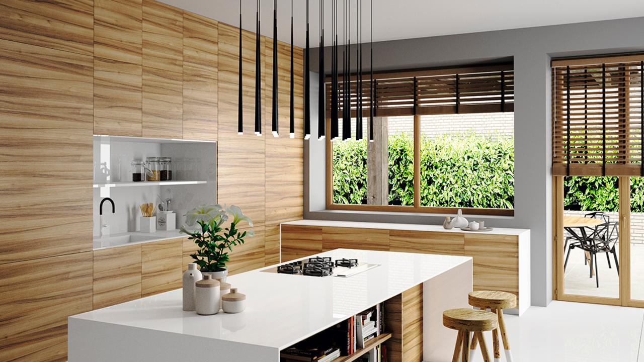 Nobby Kitchens created this timber and white kitchen.