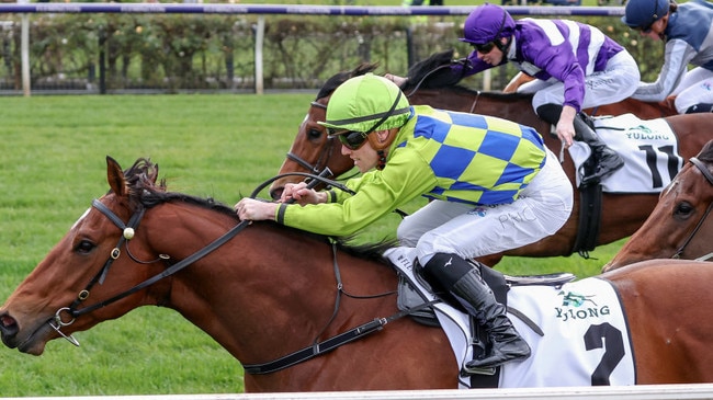 Without Envy (purple and white silks) running second to Thron Bone on debut at Flemington. Picture: George Sal-Racing Photos via Getty Images