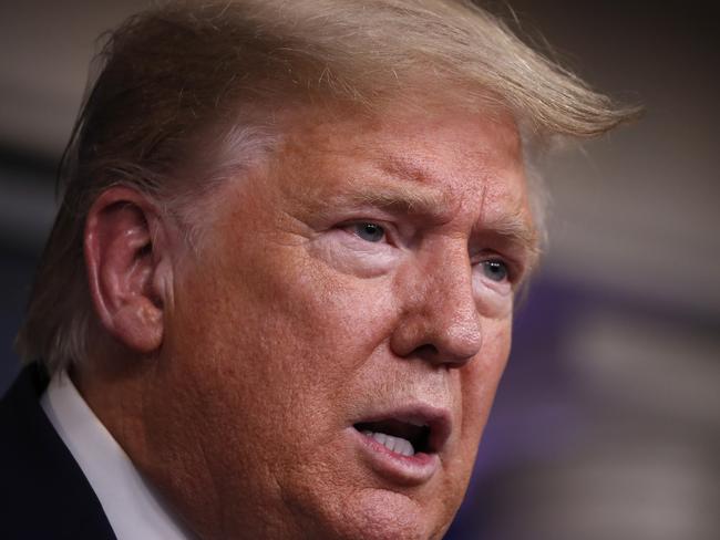 President Donald Trump speaks about the coronavirus in the James Brady Press Briefing Room, Friday, March 27, 2020, in Washington. (AP Photo/Alex Brandon)