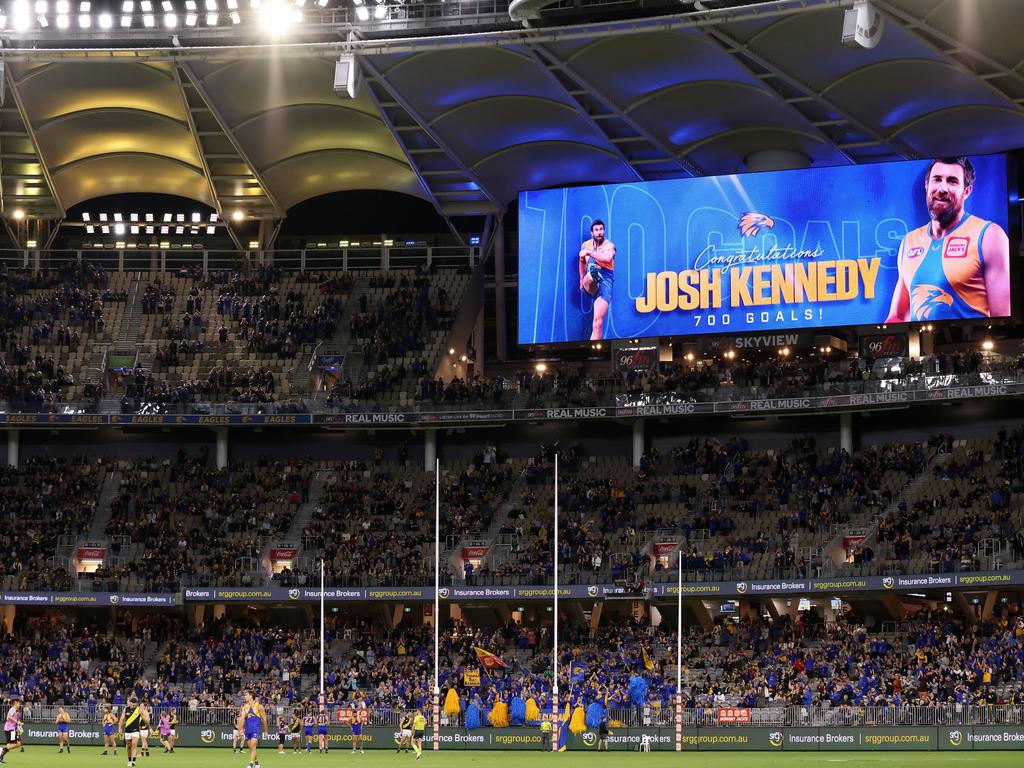 Josh Kennedy kicked his 700th goal in low-key fashion. Picture: Paul Kane/Getty Images