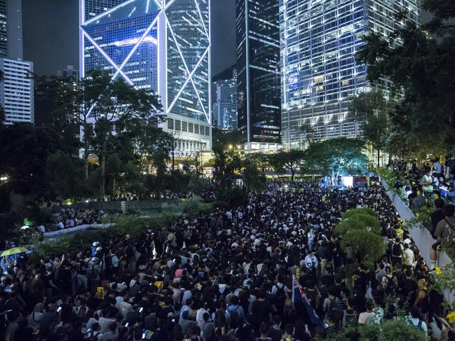 Anti-extradition bill and pro-democracy protesters attend a rally in Hong Kong. Picture: Isaac Lawrence