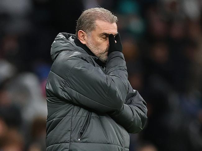 Ange Postecoglou during Tottenham’s loss to Leicester. Picture: Julian Finney/Getty Images