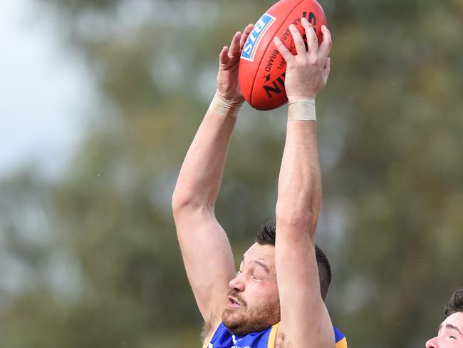 EFL (Div 4) semi-final: Glen Waverley Hawks v Donvale at Walker Park, Mitcham. No 7 Jesse Dunne marks in front for Glen Waverley.  Picture: Lawrence Pinder