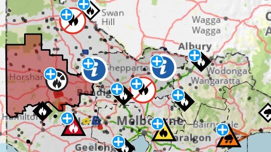 Map of fire warnings for Victoria on Tuesday. Picture: CFA/ Supplied