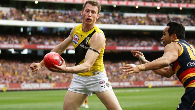 Tiger star Dylan Grimes missed out in the backline, but did he make the interchange bench? Picture: AFL Media/Getty Images