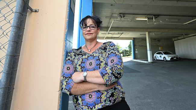 Lorraine Eggers, underneath her business where copper pipes were ripped down and stolen from the roof, in Browns Plains, Brisbane. pic: Lyndon Mechielsen/Courier Mail