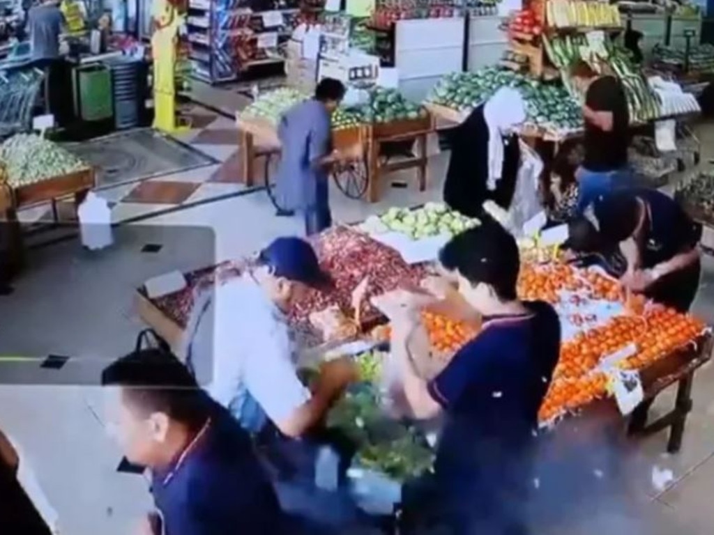 One man’s bag explodes leaving shoppers sprinting for safety. Picture: X