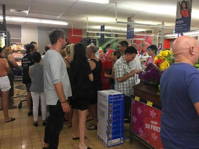 Crowds inside the Marrickville Aldi store.