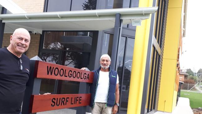 Woolgoolga Surf Life Saving Club president Les Pepper and Jim Philippidis from Solitary Designer Homes who donated his time as project manager for the $4m build.