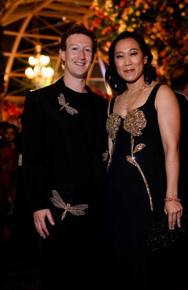 Mark Zuckerberg with his wife Priscilla Chan at a three-day pre-wedding celebration hosted by billionaire tycoon Mukesh Ambani, for his son Anant. Picture: AFP
