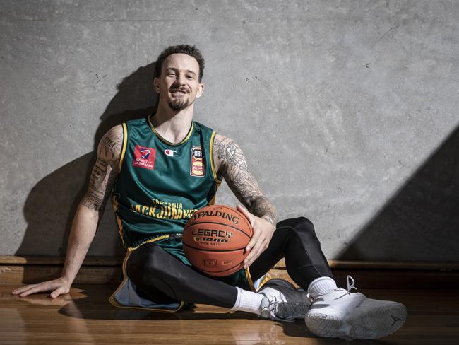 JackJumpers import Josh Adams in the new Tassie NBL team’s strip. Picture: Eddie Safarik