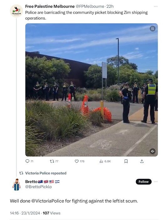 An eagle eyed X user screenshots a retweet from the official Victoria Police account. Picture: X