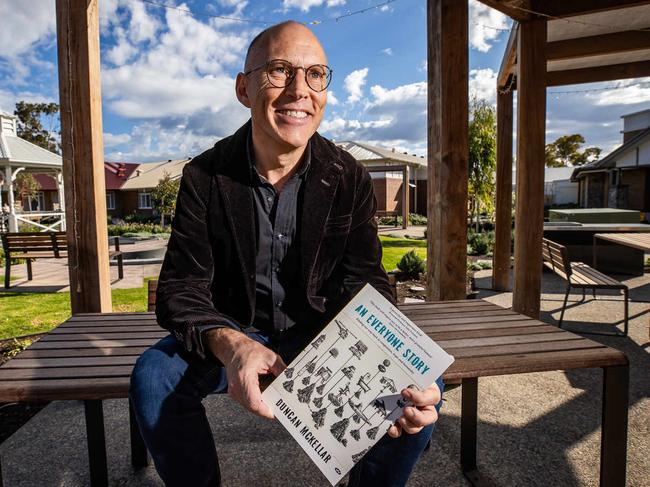 Psychiatrist turner author Duncan McKellar, with his book about the abuses at the Oakden older persons mental health centre, pictured at the old Repat Hospital in Daw Park, on June 19th, 2024.Picture: Tom Huntley