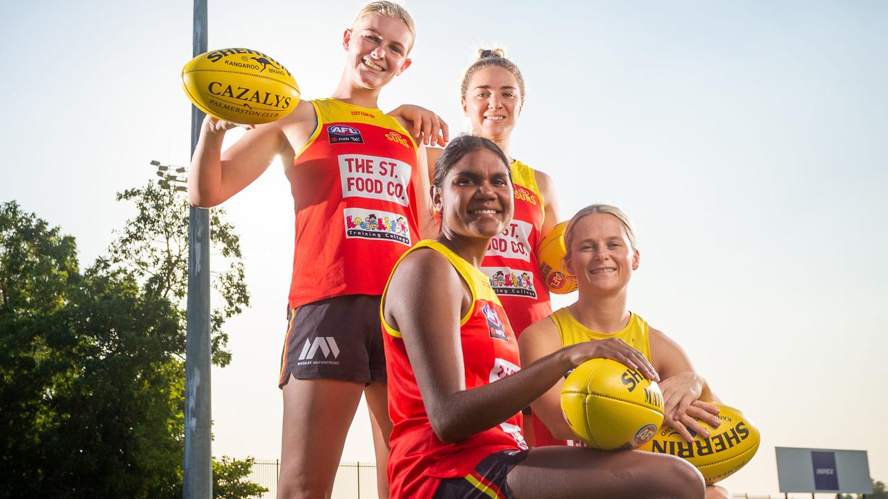 Hannah and teammates before their curtain raiser at TIO Stadium Picture: Che Chorley