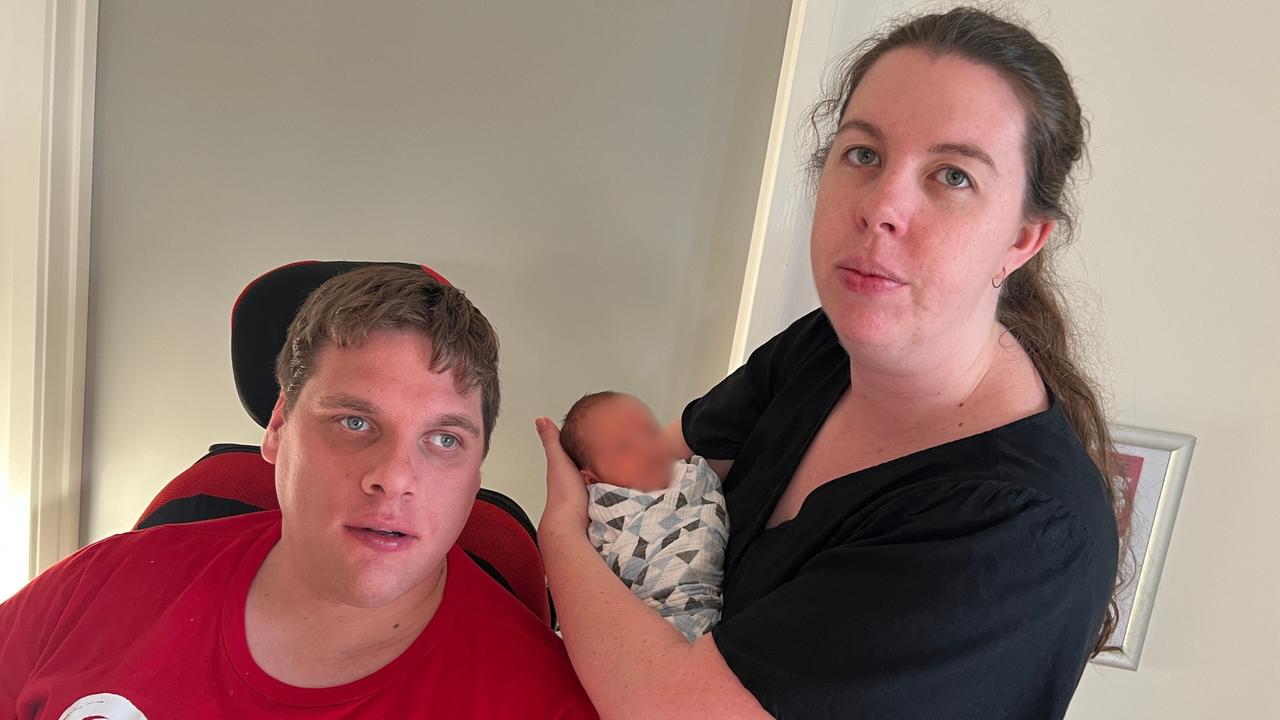 Highfields man Nathan Slachter, pictured with wife Kerryanne, has still be unable to secure extra supports from the NDIS to assist with the birth of their son Ezra.