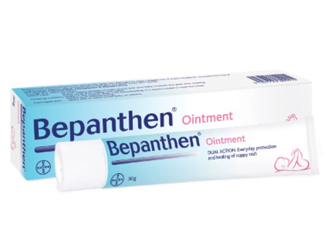 Bepanthen ointment is a nappy rash product but is also used as nipple cream by new mums. Margot Robbie uses it on her lips. Picture: Bayer