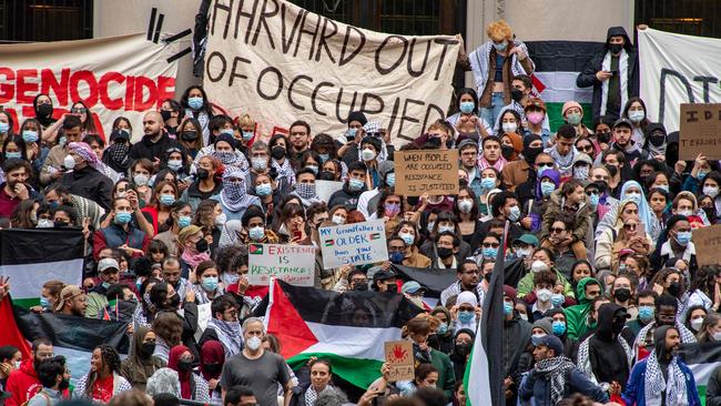 Supporters of Palestine gather in the Harvard Yard (the oldest part of the campus) to show their support for Palestinians in Gaza at a rally. Picture: AFP