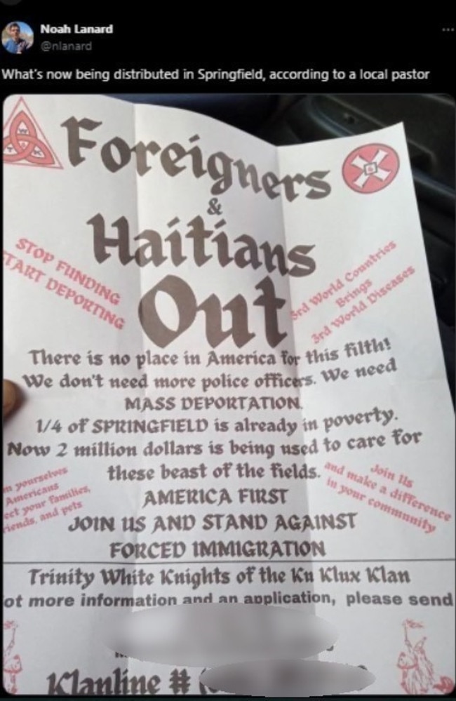 A flyer calling for ‘Haitians out’. Picture: X