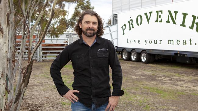 Provenir co-founder Chris Balazs with the newly licensed mobile abattoir unit that is now operational in NSW, processing cattle on farms, to produce meat to sell to the public.