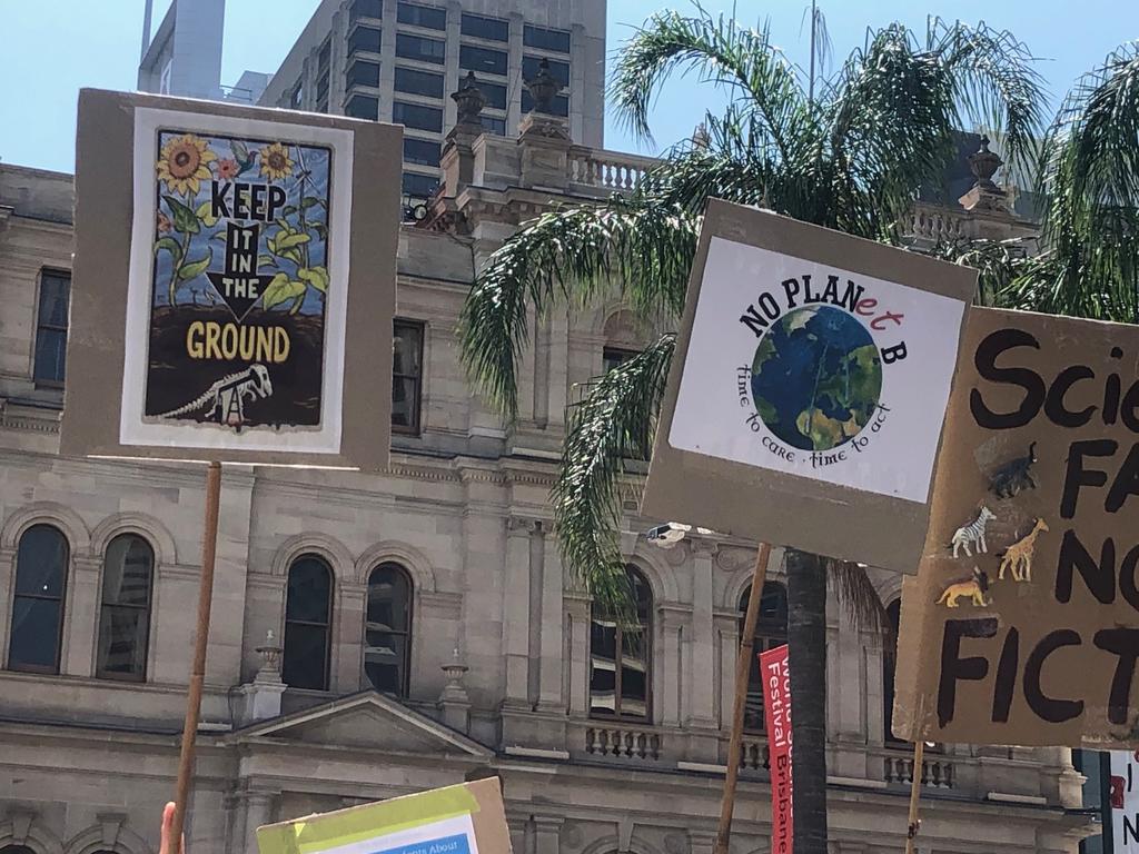 School students rally against climate change in Brisbane CBD. Picture: AAP/Dan Peled