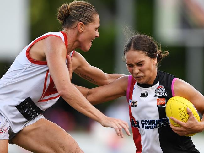 Southern Districts star Mattea Breed is a good chance at getting picked up by an AFLW club despite recent hand surgery. Picture: FELICITY ELLIOTT AFL MEDIA