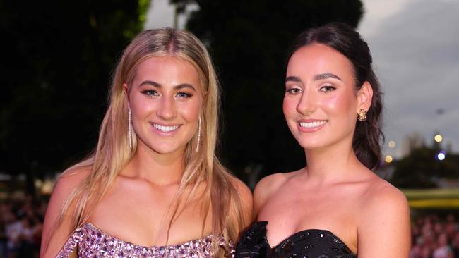 Sarah Elliott and Jessika Barac at the Emmanuel College class of 2025 formal at HOTA for Gold Coast at Large. Picture, Portia Large.