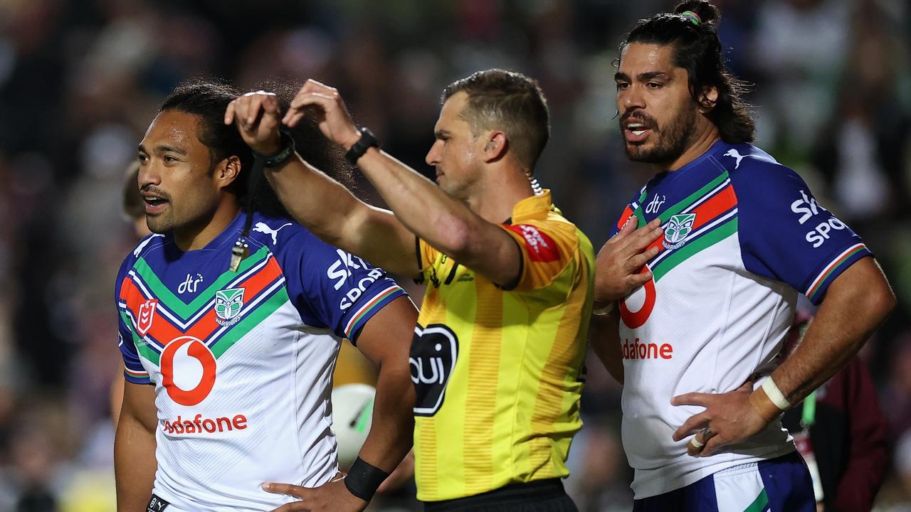 Bunty Afoa, left, was sent to the sin bin in the first half. Picture: Cameron Spencer/Getty Images