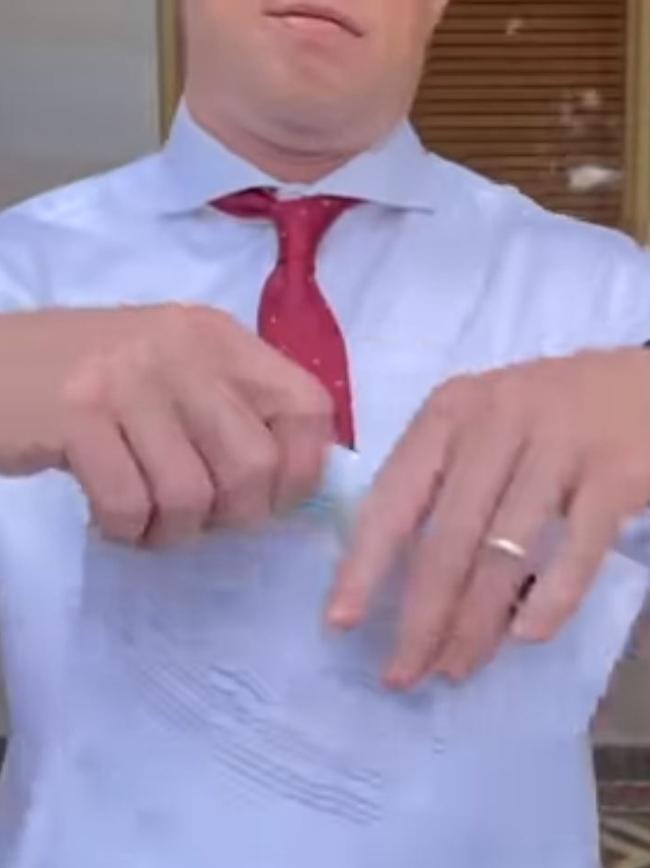 Queensland deputy premier Steven Miles derives satisfaction from destroying NSW quarantine bill in increasingly bizarre ways. Picture: Facebook