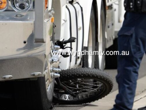 A 49-year-old man from the Geelong suburb of Breakwater died after he was hit by a truck while on his bike in Tarneit on Tuesday morning.Picture: Wyndham TV