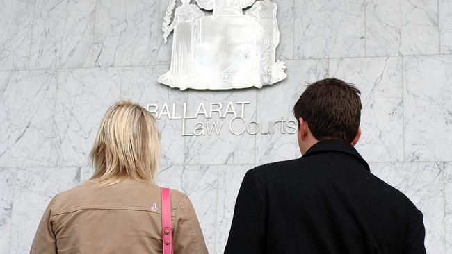 The Ballarat rape victim of William Craig Forde enters the Ballarat Law Courts.