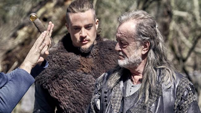 The Last Kingdom Series 3 Episode 7 Alexander Dreymon as Uhtred and Bernard Cornwell as Dane Behind the scenes Adrienn Szabo