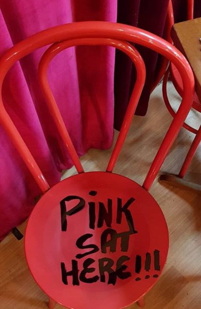 Pink sat on this chair at the Spanish Bar. Picture: Spanish Bar