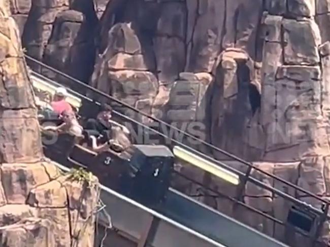 Multiple people have become stuck on the Wild West Falls ride at Movie World.The attraction has since been closed. Picture: 9NEWS