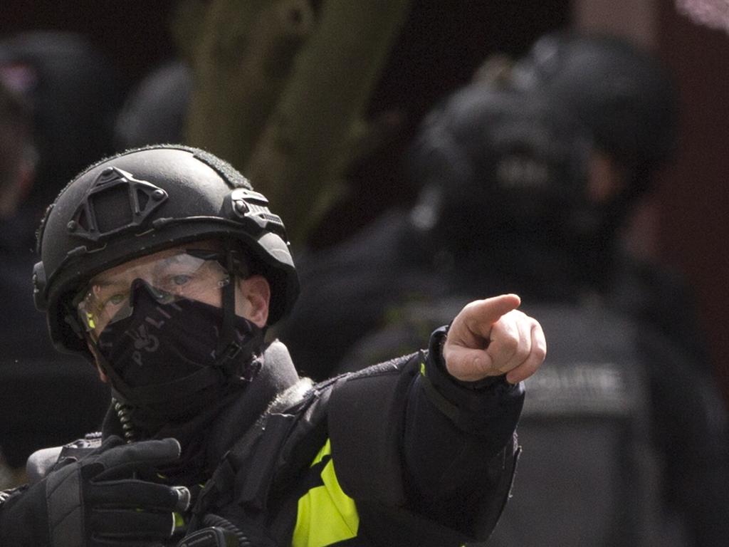 Dutch counter terrorism police prepare to enter a house after a shooting incident in Utrecht, Netherlands. Picture: AP 