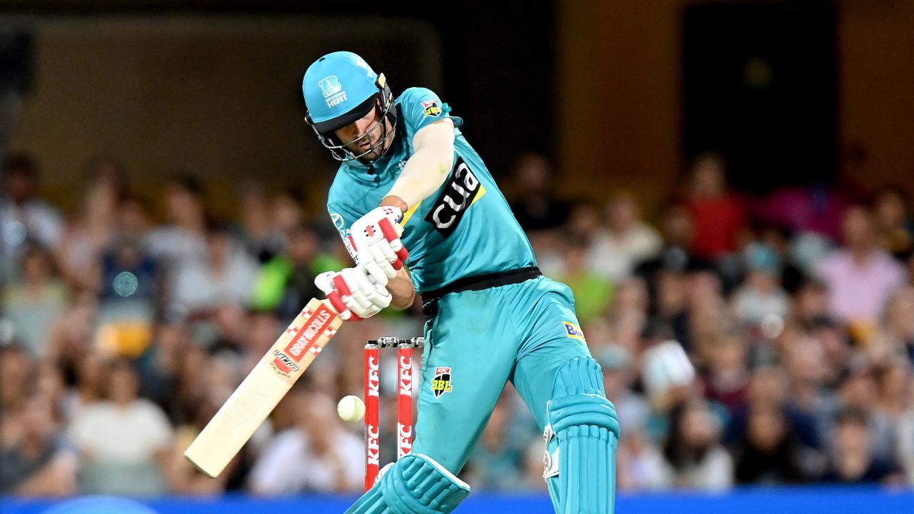 Brisbane Heat batsman Joe Burns unleashes at the Gabba. Picture: Bradley Kanaris/Getty Images