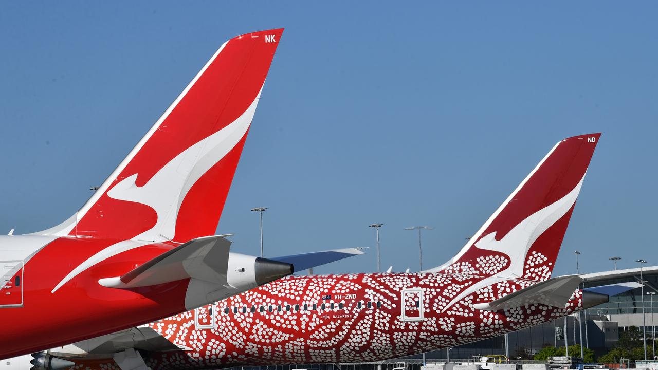 Grounded Qantas aircraft parked at Brisbane Airport. Picture: Darren England/AAP