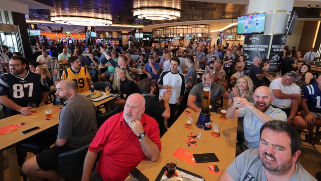 The crowd roars during Super Bowl celebrations at The Star Gold Coast - the sports bar attracted about 500 people. Picture Glenn Hampson