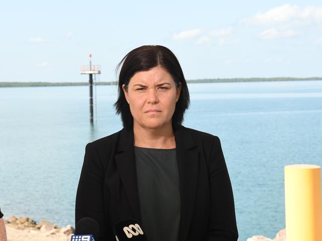 Chief Minister Natasha Fyles at East Arm where exploratory works have begun for the ship lift. Picture: (A)manda Parkinson