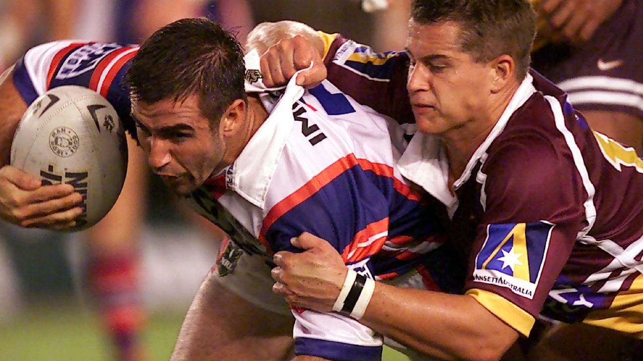 Andrew Johns (ball) reported seizures after a career of headknocks. Pic Anthony Weate. Rugby League A/CT