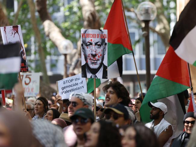 Thousands of protesters have converged on Sydney Town Hall for a Pro-Palestinian rally. Picture: David Swift