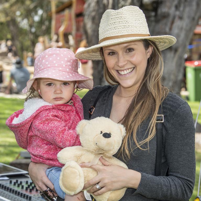 Lacey Hess 20 months old and her Mum Lauren Hess enjoy the Toowoomba Carnival of Flowers Teddy Bears Picnic. Picture: Nev Madsen.