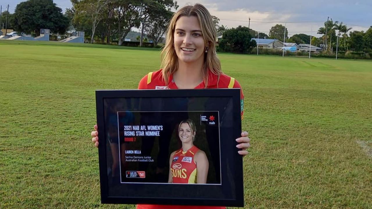 Lauren Bella was the NAB AFLW Rising Star in round seven. Picture: Sarina FC