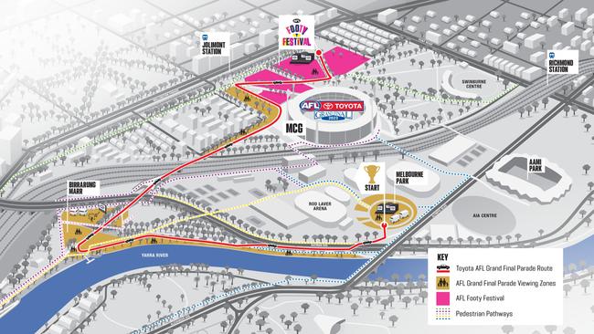 A map of the new AFL Grand Final Parade route.