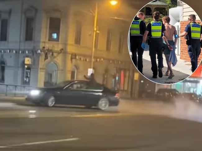 Hoons were allegedly caught on camera doing burnouts in front of the Bendigo courthouse on Pall Mall. Picture: Supplied