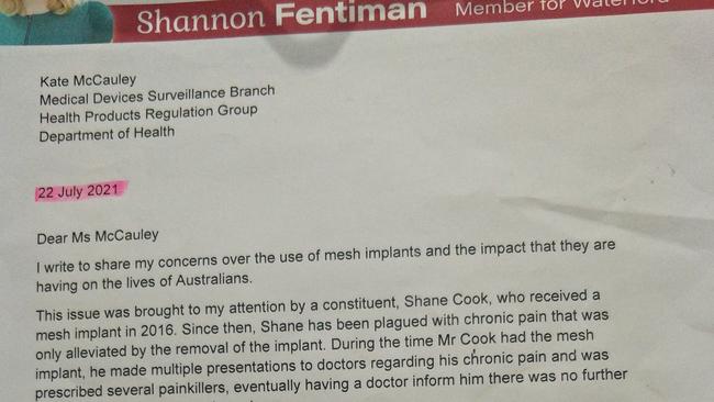 A letter to the federal government’s Medical Devices Surveillance Branch from Queensland Attorney-General Shannon Fentiman.