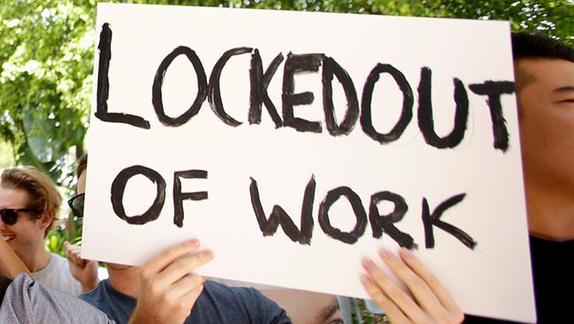 No lockout protest at Brisbane convention centre. Pic Mark Calleja