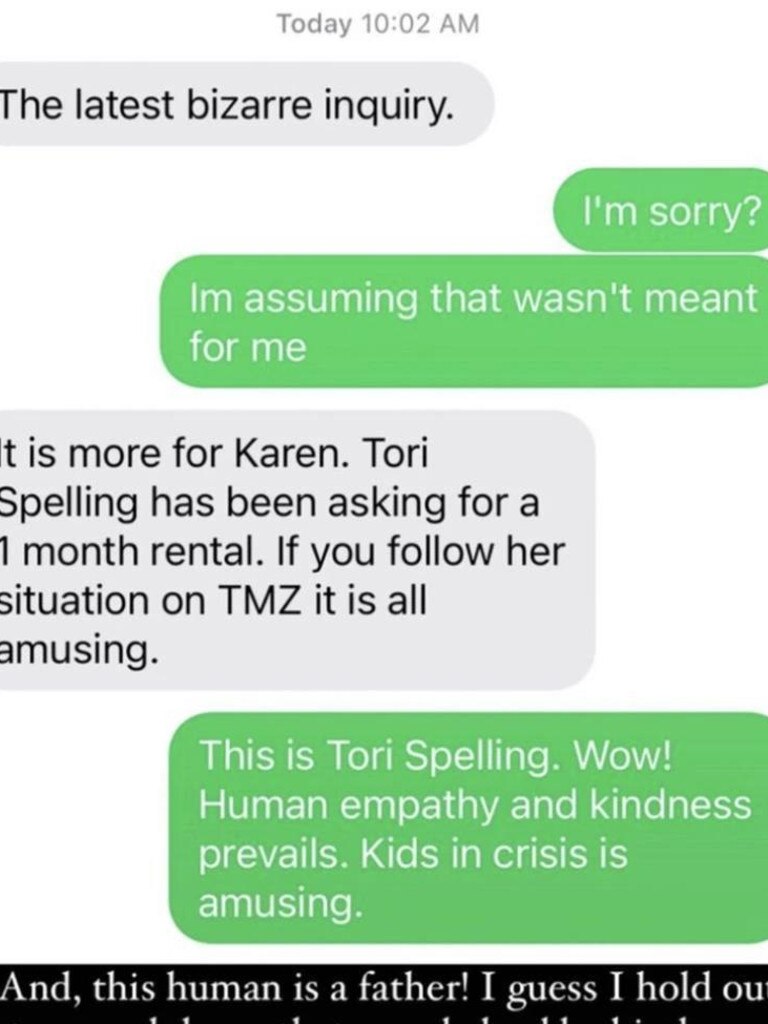 Texts between Tori Spelling and a realtor.