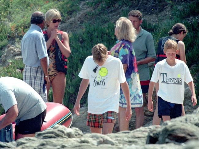 Princess Diana with sons Harry and William in the south of France a month before she died. Picture: Splash