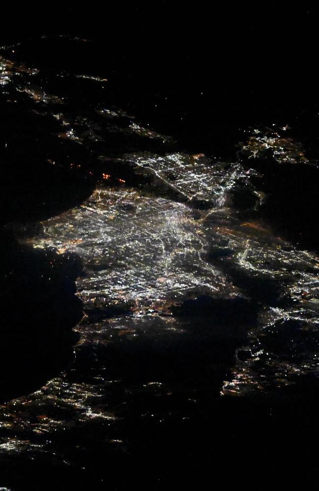 Photos from the International Space Station show blacked out parts of LA. Picture: Nasa