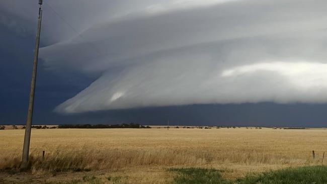 The storm front moving across Murdinga on the Eyre Peninsula on Thursday morning. Picture: Paul Pearce